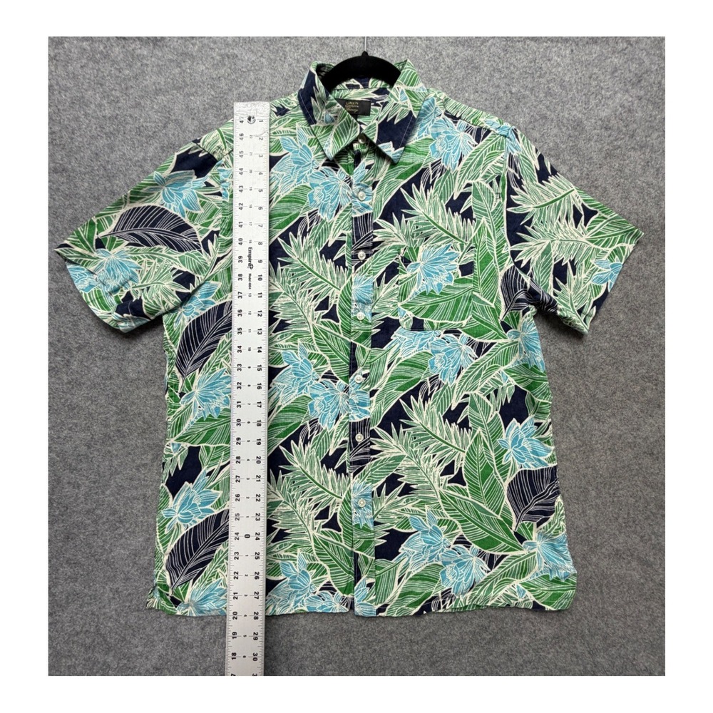 Club Room Luxury Mens Large Green Blue Tropical 100% Linen Button Up Shirt - Picture 3 of 9
